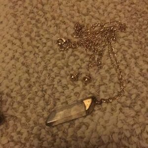 Quartz crystal Necklace with gold studs